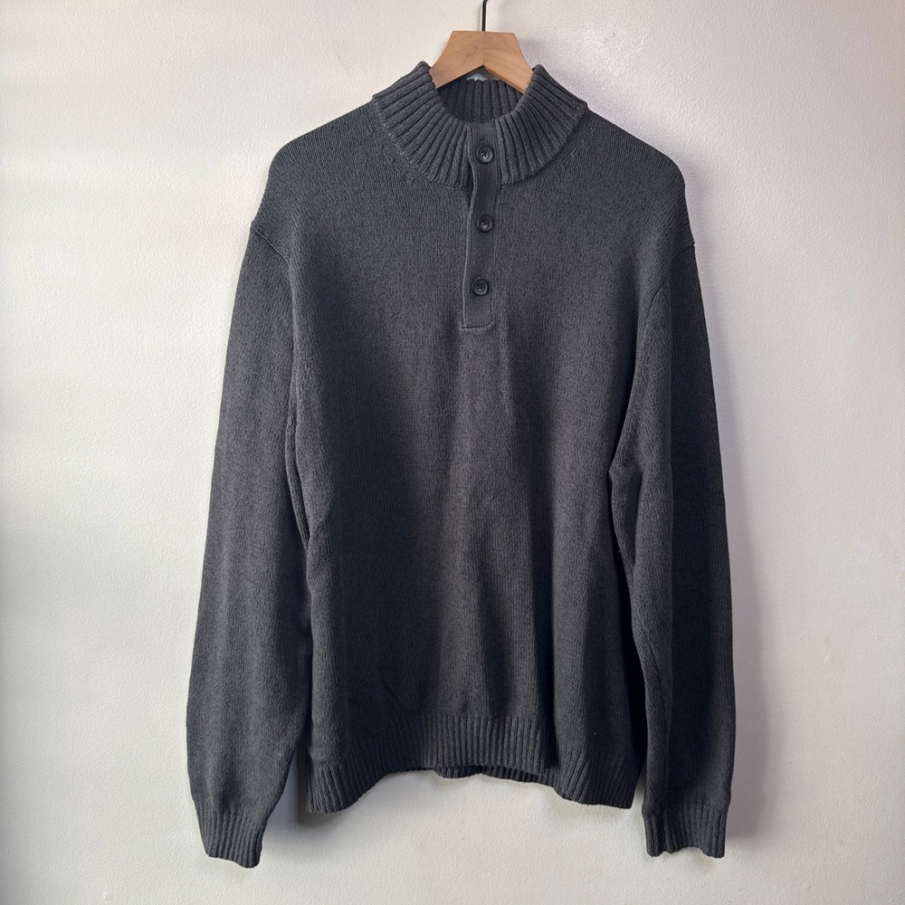 Izod Men's Gray Mock Neck Button Pullover Sweater Charcoal Gray Cotton Blend XXL